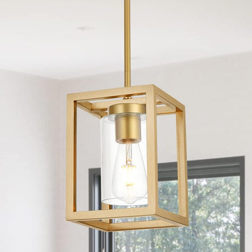 1-light rustic chandelier in gold finish modern industrial shown in use