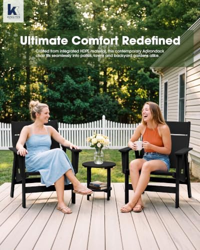 KINGYES Modern Adirondack Chair Set of 2, Slateless Design, Black
