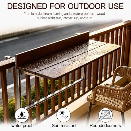 Foldable Balcony Bar Table for Railings, Folding Hanging Deck Rail Table for ...