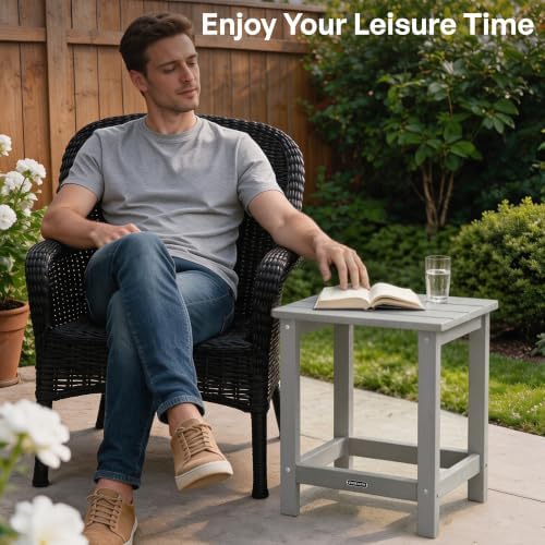 Square Outdoor Side Table, Patio End Table for Adirondack Chair, Gray