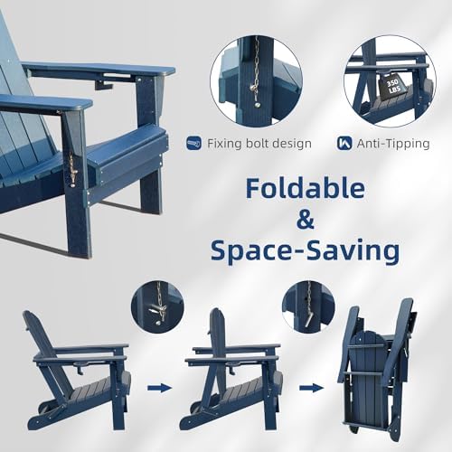 Domi Outdoor Adirondack Chair Set of 2 with Cup Holder, HDPE, Navy Blue