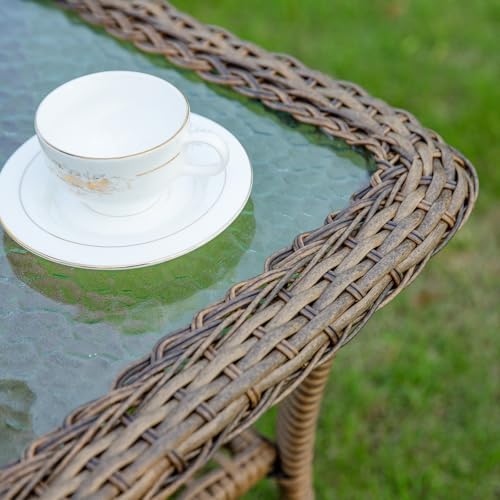 VIVIJASON Outdoor Wicker Side Table, All-Weather Rattan Patio Side Table Bist...