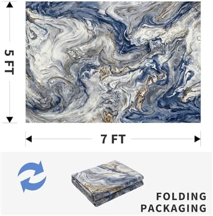 PADOOR Abstract 5'x7' Area Rug, Washable Non-Slip Low Pile, Marble Blue