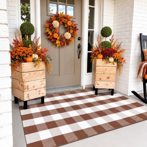 Buffalo Plaid Checkered Rug Fall Front Door Mat Washable Outdoor Rug 3'x5...