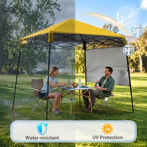 EAGLE PEAK 8x8 Pop Up Canopy Tent, Compact Backpack Canopy, Yellow