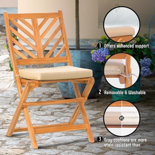 Werph 3-Piece Acacia Wood Patio Set, Foldable Bistro Table and Chairs Set