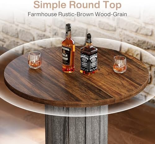 Tribesigns Round Bar Table, 39.4" H Wood Bistro Pub Table with Metal Rin...