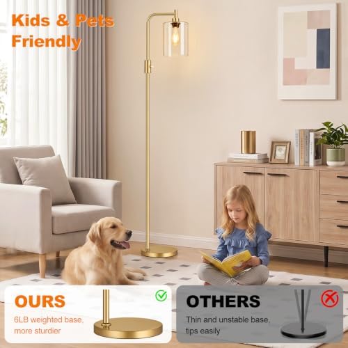【Upgraded】 Dimmable Floor Lamp for Living Room with Seeded Glass Lampshade, G...