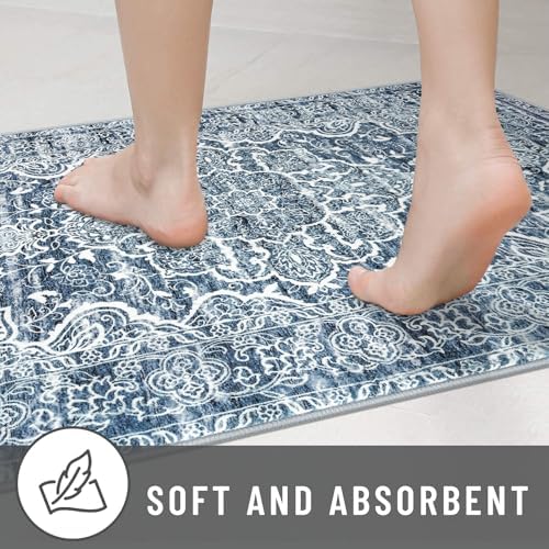 KUTA Floral Area Rug 4x6 Living Room Washable Rugs Vintage Blue White