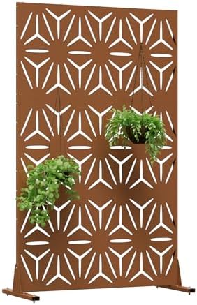 Metal Privacy Screen for Outdoor Freestanding 72" H x 44" W Patio M...