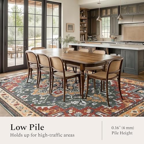 Rugflix 9x12 Area Rugs for Living Room, Washable Red Green Large Rug