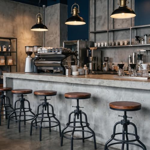 Industrial Bar Stools, Screw Twist Height Adjustable Counter Stool with Round...