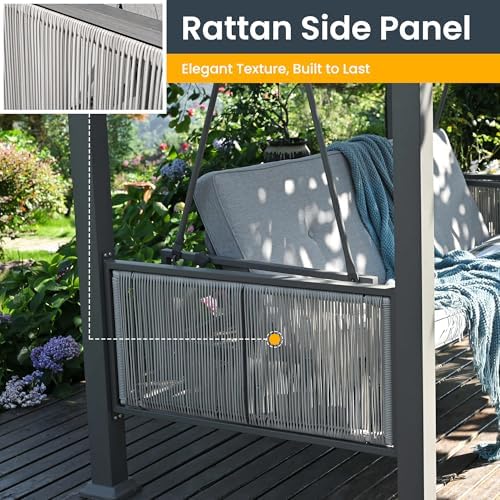 Pamapic 3-Seat Porch Swing with Stand, 990 LBS 2 in 1 Convertible Bed Patio S...