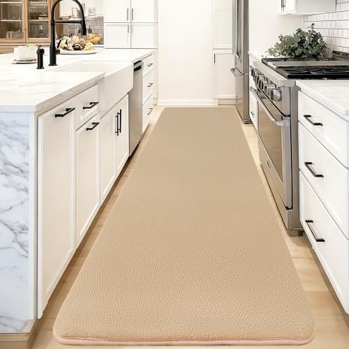 qulint Tan Hallway Rug 2x8, Modern Bedroom Runner Rug Non Slip Soft