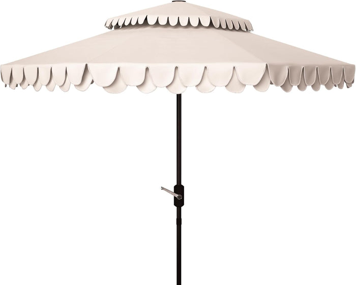 SAFAVIEH Outdoor Valance Double-Top Umbrella, 9-Foot Beige & White PAT8206C
