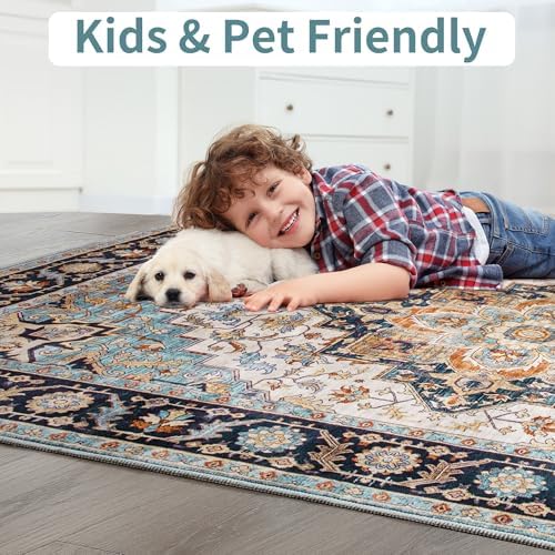 Foxmas 6x9 Wood Blue Washable Area Rugs