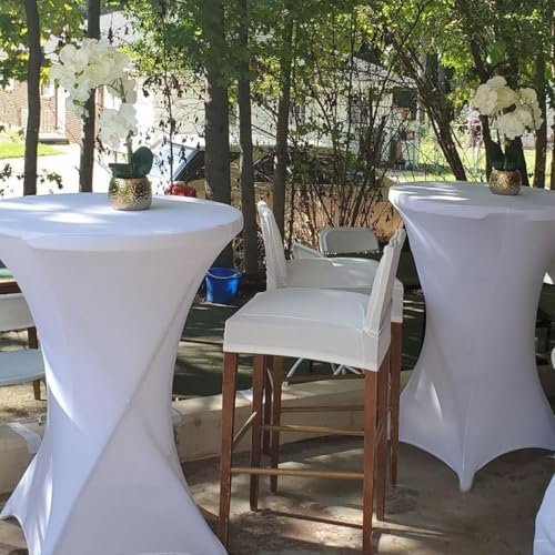 Cocktail Table Covers White Spandex High Top Table Cloths 4 Pack 32x43 Inch