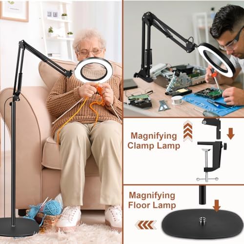 LANCOSC 15X Magnifying Glass with Light and Stand, Real Glass Lens, 5 Color M...