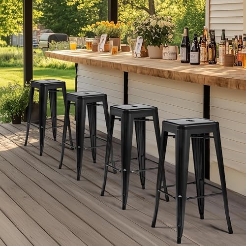 Yaheetech 30 Inch Metal Bar Stools Set of 4, Stackable Barstools, Black