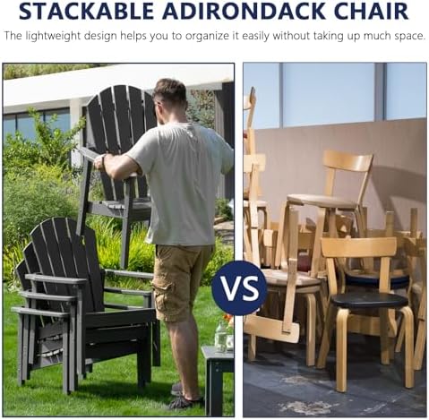 nevilywood Stackable Adirondack Chair, HDPE Outdoor Chair Set of 4, Grey