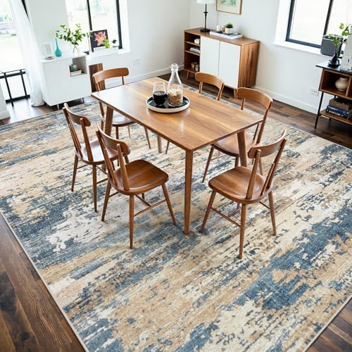 8x10 Area Rugs for Living Room Large Washable Abstract Rug Room Brown/Blue