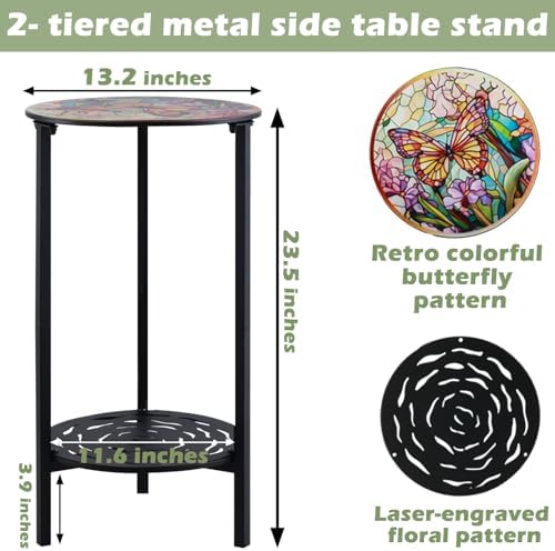 2 Packs Two-Tier Metal Round Side Table Set of Two Black Accent Coffee Tables...
