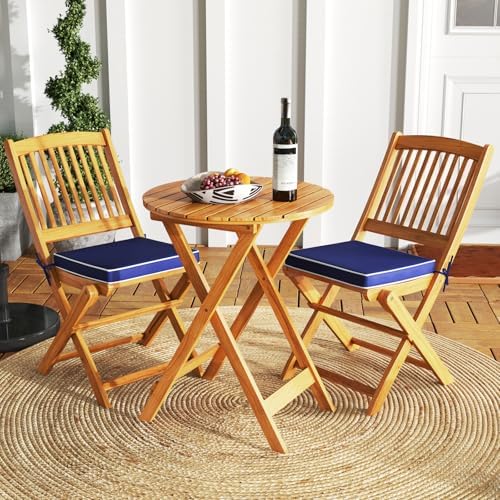 GIANTEX Patio Bistro Set 3 Pieces, Outdoor Acacia Wood Folding Table & Ch...