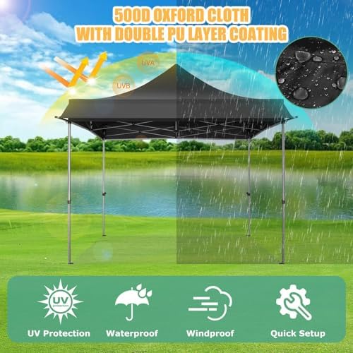 COBIZI 10x10 Pop Up Canopy Tent with Awning,Heavy Duty Canopies,Black