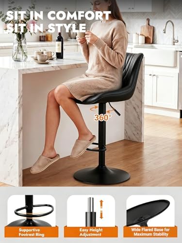 Swivel Bar Stools Set of 2, Height Adjustable Counter Height Bar Stools with ...