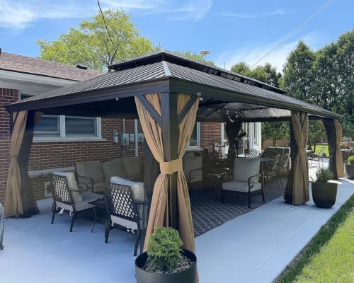 PURPLE LEAF Patio Hardtop Gazebo 12' x 28' Bronze Frame Double Roof K...