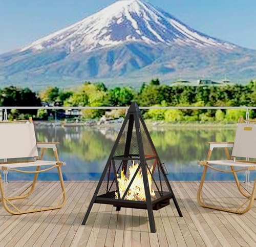 Kingson Pyramid Fire Pit, Heavy-Duty Steel Smokeless Wood Burning