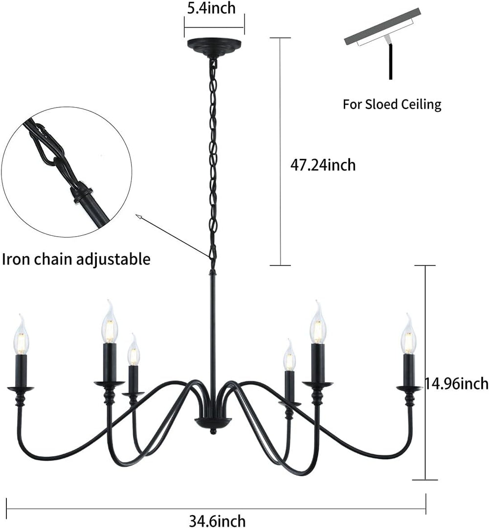 Miluolan Black Chandelier, 6-Light Farmhouse Chandelier for Dining Room
