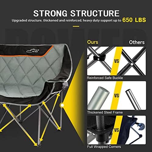 FAIR WIND Oversized Fully Padded Camping Chair Folding Loveseat Camping Couch...