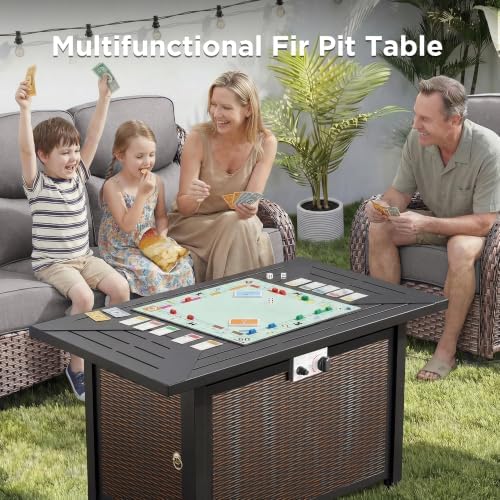 Luxury Patio Furniture Set with 42.5" Fire Pit Table, 6-Inch Thick Cushi...