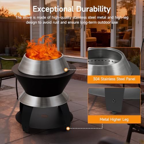 ONBRILL 20 Inch Smokeless Firepit, 2 in 1 Stainless Steel Potable Fire Pits