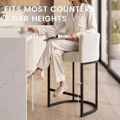 GRUSIGN Chenille Counter Height Bar Stools Set of 2, 26" Kitchen Island ...