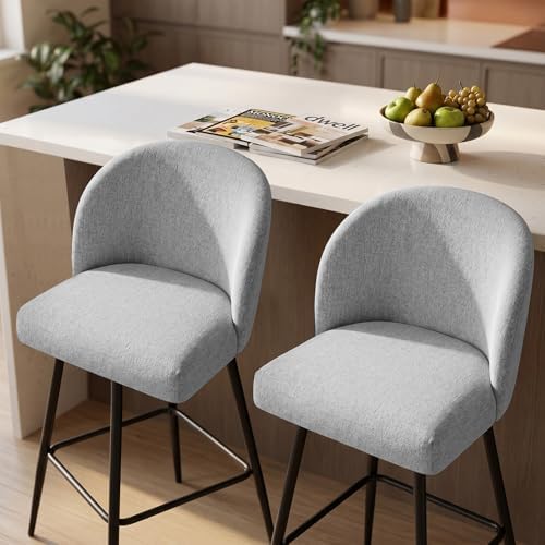Counter Height Bar Stools Set of 2, 360° Swivel Upholstered Barstools with Ba...