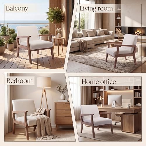 HNY Mid Century Modern Chairs - Linen Accent Chairs with Solid Wood Frame - A...