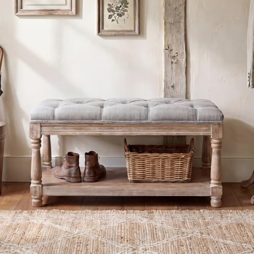 Kmax Rustic Wooden Storage Entryway Bench Shoe Rack Bench -1 Seat, Grey