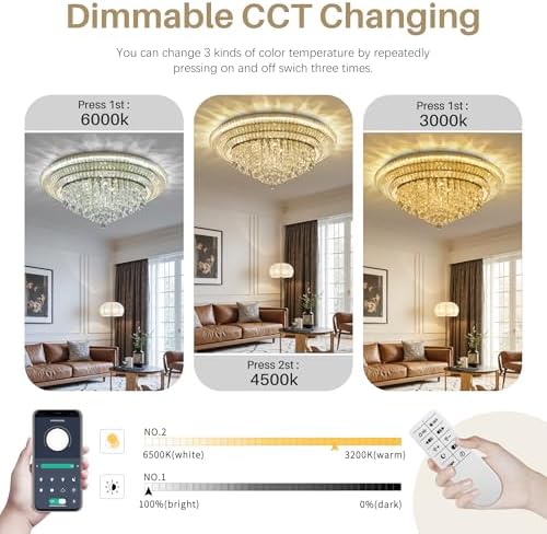 40" Flush Mount Crystal Chandeliers with Remote and APP,Gold Ceiling Lights
