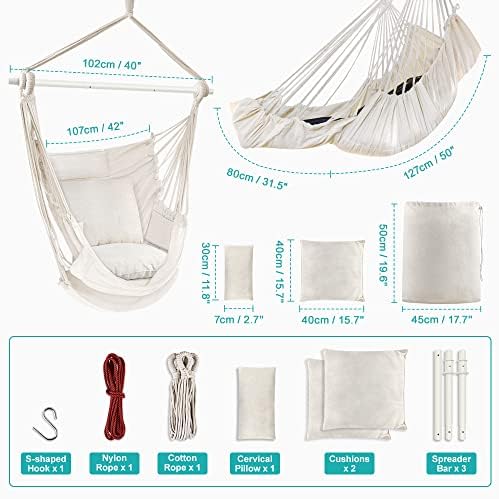 Outerman Hammock Chair, Hanging Chair with 3 Cushions and Foot Rest Support, ...