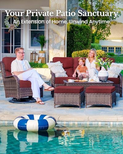 HILLGA 7-Piece Luxury Patio Furniture Set with 6" Thick Cushions, Weathe...
