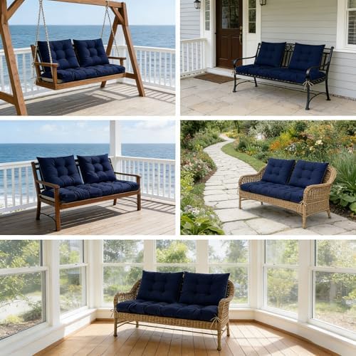 Yddsky 3Pcs Wicker Chair Cushion Sets for Patio Furniture,Navy,47*19*4''