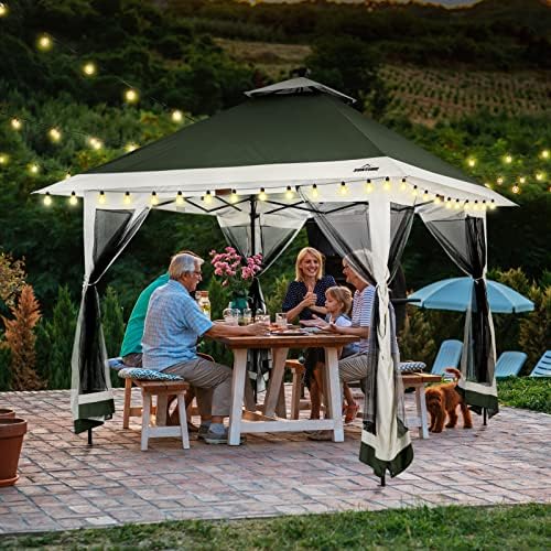 Suntime Pop Up Gazebo, Solar LED, 12x12 ft, Green