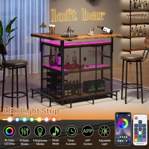 HOOBRO Home Bar Unit, L-Shaped Bar Table with Glasses Holder & 4-Tier She...