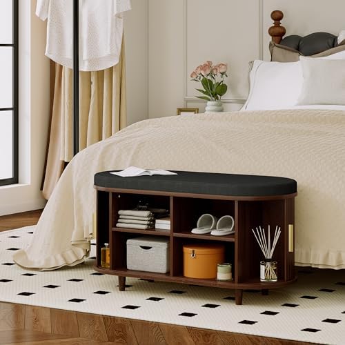DHH 2-Tier Storage Bench,Wide Shoe Bench with Thickened Padded Seat Cushion, ...