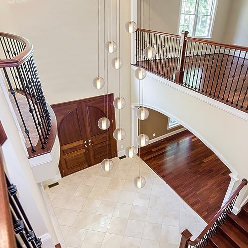 14 Lights Staircase Chandelier for High Ceiling, Dimmable Modern Crystal Rain...