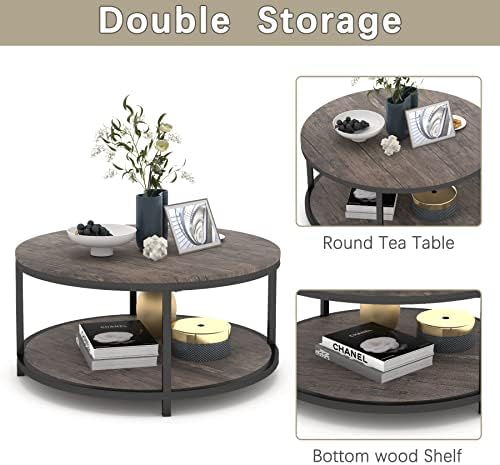 NSdirect Round Coffee Table,36" Coffee Table for Living Room,2-Tier Rust...