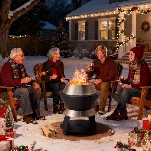 ONBRILL 20 Inch Smokeless Firepit, 2 in 1 Stainless Steel Potable Fire Pits