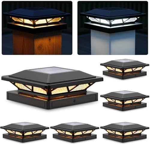 SIEDiNLAR Solar Post Cap Lights Outdoor 2 Modes 6 Pack Black, (Warm/White)